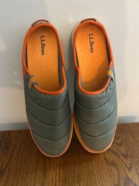 L.L. Bean Mountain Classic Quilted Slipper Slides – Charcoal/Orange, Size 11